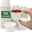 CAMKYDE 4 oz Disposable Bagasse Fiber Souffle Cups 200pk, 100% Natural Biodegradable Compostable Condiment Cups Sample Cup Tasting Cup (White, Pack of 200)