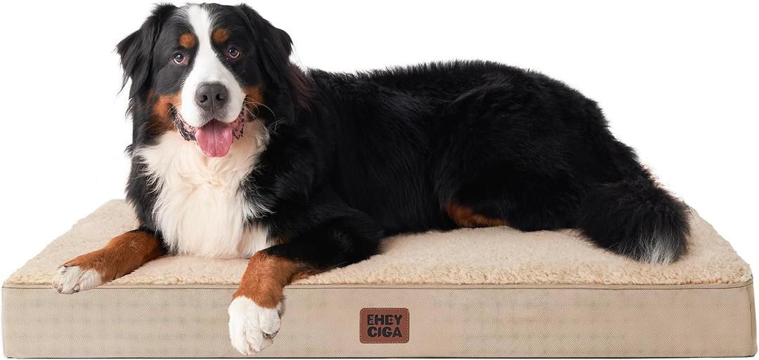 EHEYCIGA Orthopedic Dog Bed Large with Removable Washable Cover, 50IN Khaki