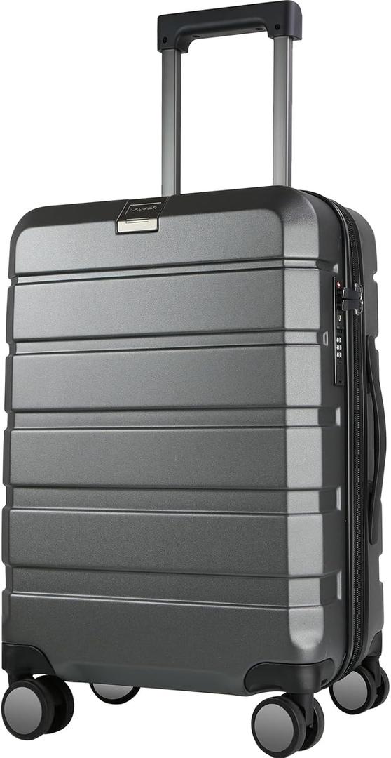 KROSER Hardside Expandable Carry On Luggage with Spinner Wheels & Built-in TSA Lock, Durable Suitcase Rolling Luggage with USB Port, Carry-On 20-Inch Steel Grey