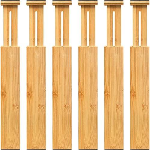 VaeFae Adjustable Bamboo Drawer Dividers, Expandable Drawer Organizer for Kitchen, Bedroom, Bathroom, Dresser and Office, 3-Pack