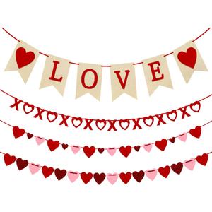 4Pcs Valentines Day Decorations Valentines Day Decor Handmade Love Heart XO Garlands Banner for Engagement Wedding Party Home Classroom Office, No DIY Required