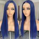 BLL Blue Lace Front Wig, 13x4 Glueless Synthetic Wigs Pre Plucked Hd Lace Long Straight Dark Blue Wig For Women With Baby Hair 26inch Suitable For Daily Party Wear