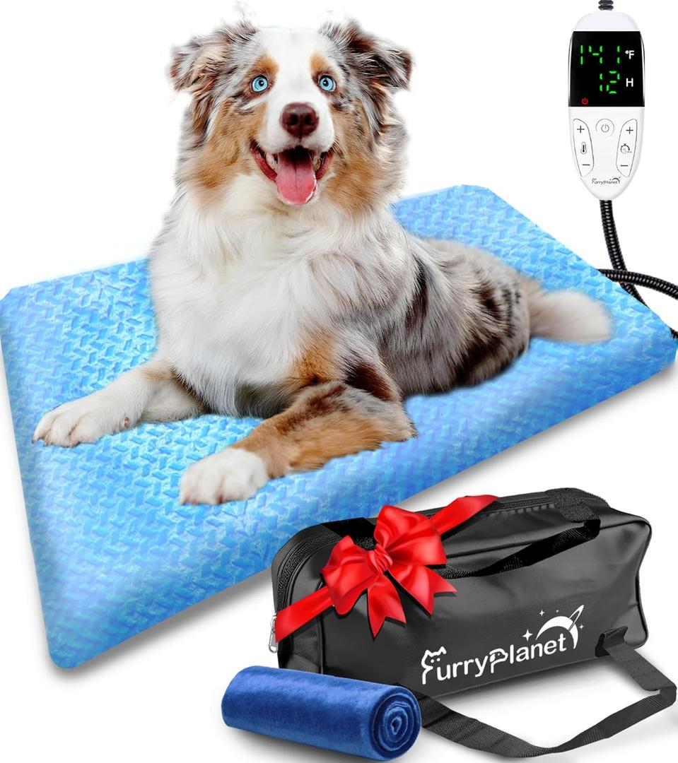 Upgrade Dog Heating Pad with 2 Covers&840D Storage Bag,Adjustable Temperature Electric Pet Heating Pad with Timer,Waterproof Large Heated Bed Mat with Chew-Proof Cord,L