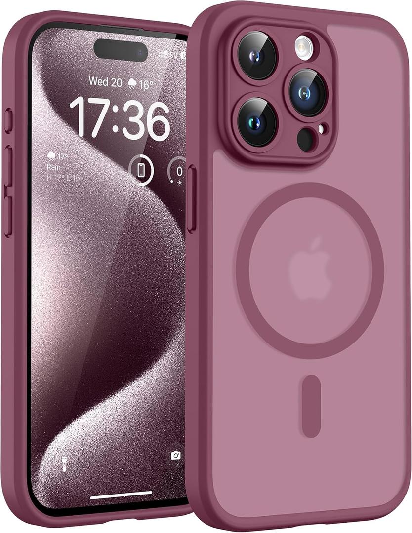TOCOL Magnetic for iPhone 15 Pro Case, Upgraded Full Camera Protection, Compatible with Magsafe, Drop Protection, Translucent Matte Back Phone Cover 6.1 inch (Plum)