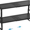 Expandable,Adjustable & Stackable Spice Rack, Cabinet Kitchen Countertop Shelf Organizer,Metal Pantry Storage Shelves - Space-Saving Storage Solution(2Packs/Black/Large)