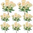 8 Pack Champagne Peonies Artificial Flowers, Cream Fake Silk Hydrangea Bouquet for Bridal Wedding Home Table Decor Reusable Dining Opening Ceremony Birthday Arrangement Faux Floral