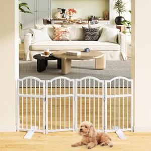 Snughome Dog Gate Indoor, 23.62" H Freestanding Short Dog Door Gates with Support Feet, Expands Up to 48 Wide Foldable Pet Gates for Doorways, 4 Panel Folding Pet Door Pet Fence for Puppy, White