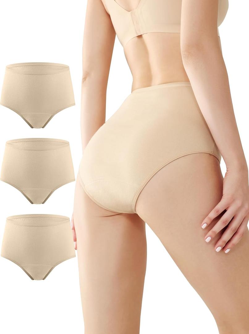 BATTEWA Incontinence Underwear for Women,Leak Proof Underwear Washable Absorbency Cotton Panties Bladder Leakage Protective 50ML(Beige,Medium,3-Pack)