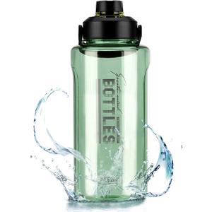 Half Gallon/64oz Water Bottle With Handle, 2L Leak proof BPA Free Fitness Sports Water Jug, Ensure You Drink Enough Water Daily for Gym and Outdoor Sports(Green)