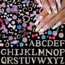 7 x 350 Pcs Letter Nail Charms, 52 Pieces Shiny Letter Nails Art, Pink Bows Heart Flower Butterfly Pearls Acrylic Nails Art Charms, Alphabet for Nail DIY Crafts