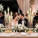 Tandefio 8 Set 5 Arm Gold Candelabra Table Centerpiece with LED Candle, 26.8" Tall Acrylic Cylinder Candle Holder with Lampshades Fit 0.8 for Wedding, Anniversaries, Dinner, Party, Easter, Home Decor