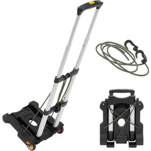 Mount-It! Folding Hand Truck with Wheels, Foldable Luggage Cart Carries 77 lbs, Fits in Carry-On, 3-Height Telescoping Handle, Bungee Cord Included, Portable Hand Cart for Travel, Airport, and Moving