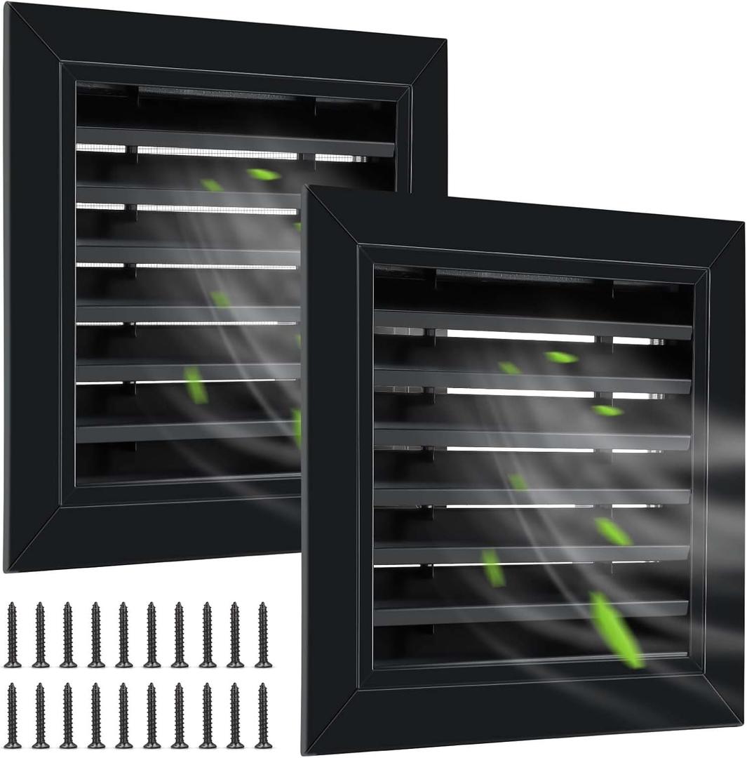 Gisafai 2 Pcs 10" x 10" Gable Vent Aluminum Alloy Wall Vents Shed Attic Vent with Screen Return Air Grill with Screws, for Ventilation Exterior Doors Wall House (Black)