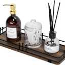 Bathroom Vanity Tray for Countertop Toiletries Perfume Makeup Soap Dispenser Toilet Tank, Kitchen Tray for Salt Spice, Decor Tray for Candle Nightstand Coffee 11.3x 4.4 Brown-Black