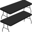 BDDC 2 Pack Rectangle Fitted Table Covers for 6 Foot Tables 30" x 72" Stretchy Spandex Black Table Cloth, Washable & Wrinkle-Resistant Tablecloth for Indoor/Outdoor Picnics, Patios & Events