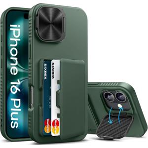 For iPhone 16 Plus Case Wallet with Stand, Built-in Card Holder & Camera Lens Cover, Military Grade Drop Protection Shockproof Rugged Protective Phone Case for iPhone 16 Plus 6.7" 2024, Green