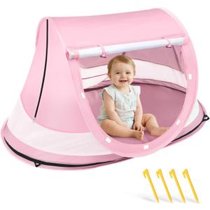 Baby Beach Tent, Pop Up Beach Tent Sun Shade for Beach, UPF 50+ UV Protection Sun Shelters for Infants with Carry Bag for Outdoor Travel, Camping (Pink)