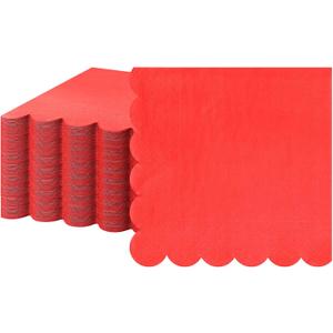 Fuutreo 100 Pcs Scalloped Cocktail Napkins Thick Paper Disposable Party Napkins Beverage Tissue for Wedding Dinner Birthday Supplies, 5 x 5 Inches(Red)