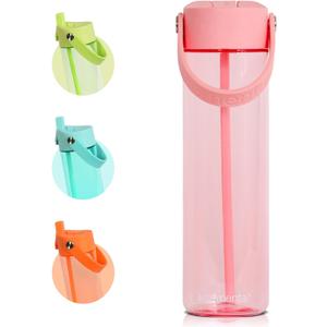 Elemental Splash Water Bottle with Straw - BPA-Free Tritan Plastic Reusable Water Bottle with Strap - Ideal for Travel, Gym and Sports - Leak Proof when Spout is Closed - 26 oz - Rose