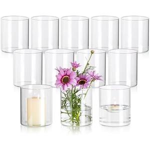 Glasseam Glass Cylinder Vases for Centerpieces, Small Clear Flower Vase Set of 11, Modern Floating Candle Vases Decor, Decorative Hurricane Candle Holders for Wedding Dining Table Decorations, 4in