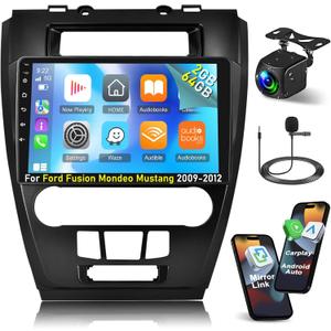 [2+64G] Car Stereo for Ford Fusion Mondeo Mustang 2009-2012 - Wireless Carplay and Android Auto - 10.1 Inch Touch Screen Android Car Radio with Multiple UI/GPS/WiFi/SWC + AHD Backup Camera