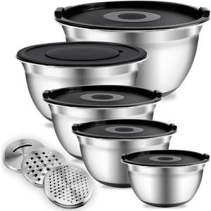 COOK WITH COLOR Stainless Steel Mixing Bowls Set with Lids - Nesting Bowls with Non-Slip Bottom, Silver, 14 Pieces