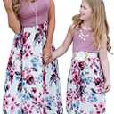Askwind Mommy and Me Dresses Casual Floral Family Outfits Summer Matching Maxi Dress, Large