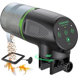 Automatic Fish Feeder for Aquarium, Auto Food Dispenser with Timer, 200 ml Fish Feeder for Pellets Granules & Strips, 360 Rotation Automatic Fishs Dispenser for Small Tank, Big Aquariums & Pond