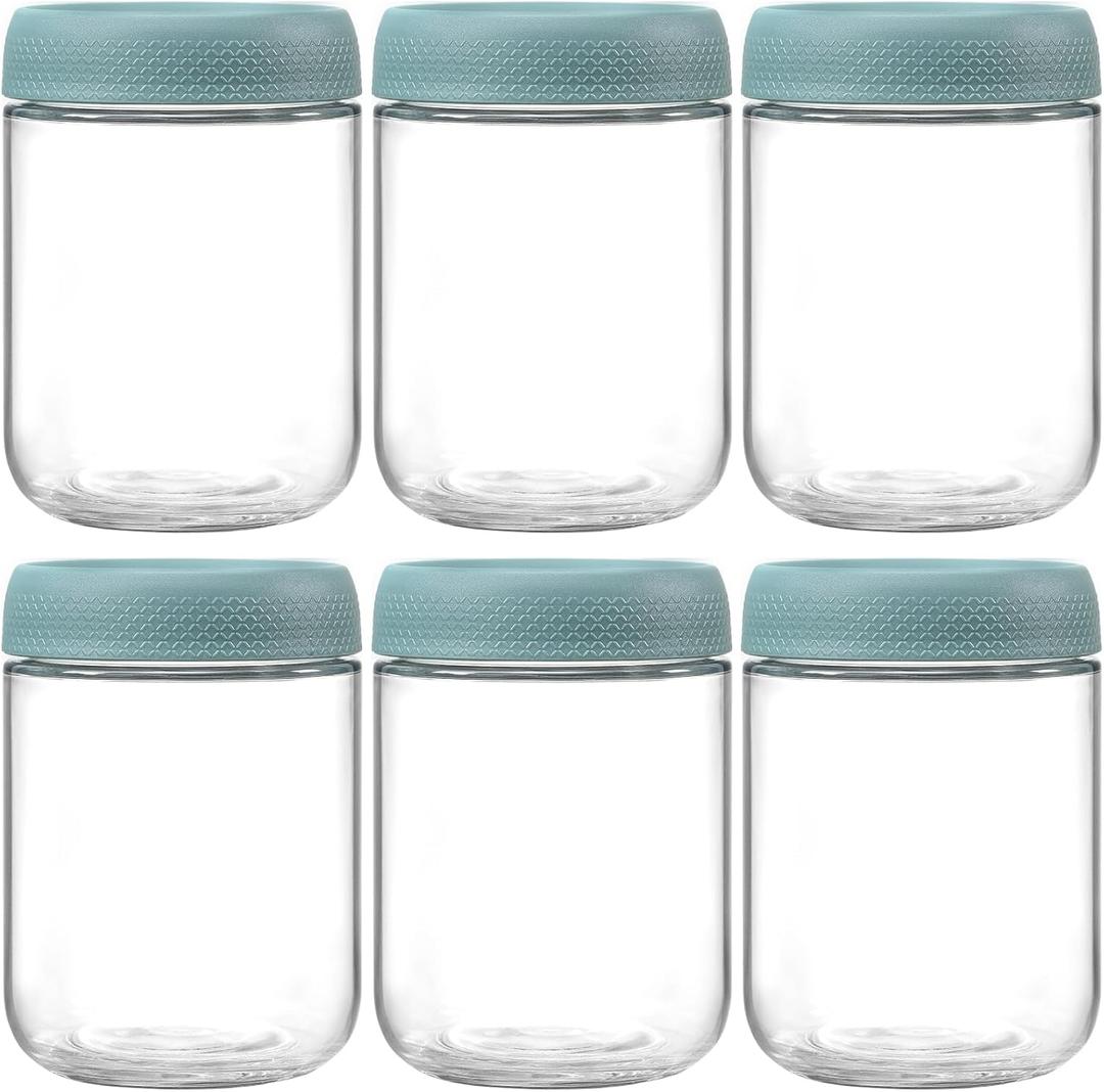 NETANY 6-pack 16oz Glass jars with Airtight Lids, Overnight Oats Containers with Lids, Wide mouth Mason Salad jars, Glass Food Storage Containers for Snacks Yogurt Spice Sugar - Green