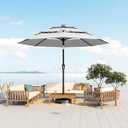 Patio Kingdom 10FT Patio Umbrella 3 Tiers Outdoor Market Umbrella w/ Push Button Tilt, Crank, UV and Waterproof Table Umbrella for Garden, Pool, Backyard, Deck, Lawn, Light Gray