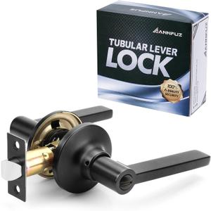 Round Privacy Door Handle Without Key,Interior Door Lever with Emergency Access,Reversible keyless Doorknob for Right & Left Side,Perfect for Bathroom,Bedroom,Restroom,Matte Black