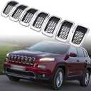 AMOPACORP 5pcs Black Mesh Grille Chrome Moulding Trim Grille Grill Cover Trim Insert Kit Compatible with 2014 2015 2016 2017 2018 Jeep Cherokee 4-Door