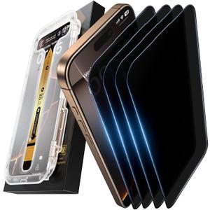 MRGLAS 4-Pack Privacy Screen Protector for iPhone 16 Pro Max [100% Anti-Spy][9H+ Military-Grade Aerospace Glass][Auto-Alignment Kits] Shatterproof Tempered Glass Film for 16 Pro Max 6.9" Zero-Bubble