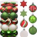 Ornament 35pcs Shatterproof Christmas Balls & Stars, Plastic, Red & Green, Hanging, for Xmas Tree Decorations, Wedding, Party Decors