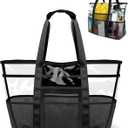 Extra Large Clear Tote Bag: Plastic Waterproof Mesh Beach Tote Bag for Pool Vacation Camping Cruise Essentials Gifts (Black)