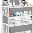 Hanging Diaper Organizer for Changing Table,Cribs,Car,Playard or Wall & Nursery Organization-Durable 2-Tier Diaper Organizer with Mesh Pockets and Viewable Design, Won't Deform, Light Gray