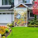 Garden Flag Stand Holder with 12 Interchangeable Seasonal Iron Decorations Yard Flag Holder Weather Proof Metal Powder Coated Flagpole with Clip Spring Stopper for Outdoor Garden Decor
