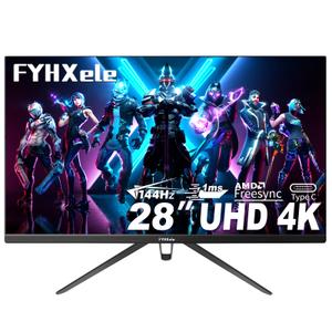 28 Inch 4K UHD Gaming Monitor 144Hz 1ms，IPS Monitor with HDR400, 100% sRGB， AMD FreeSync/G-Sync，PC Monitor for Gaming,Office,Type-C/HDMI/USB，Built-in Speaker，VESA Mount, Bluelight Filter