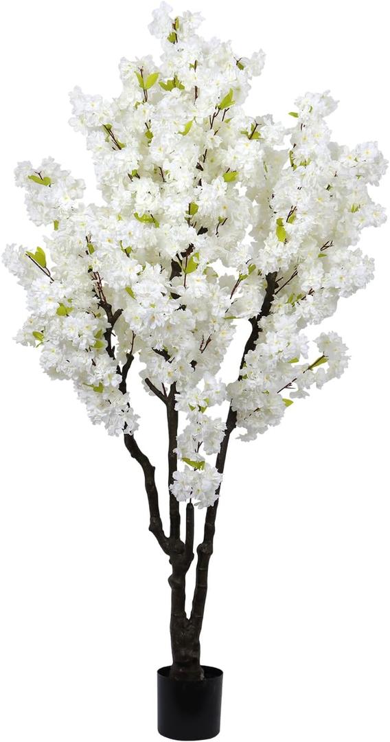 6ft Tall Cherry Blossom Artificial Tree, Handmade White Cherry Tree, Fake Flower Faux Silk Leaves Plant, Artificial Plants for Home Office Indoor Outdoor Party Wedding Christmas Decor