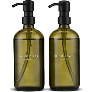 MaisoNovo Soap Dispenser 2-Piece Set | 16.9oz Green Bottles with Black Plastic Pumps