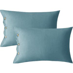 JELLYMONI Pillowcases Set of 2 Cotton Button Pillow Covers 20×26in Grayish Blue Bed Pillow Cases 100% Washed Cotton Soft Breathable (Pillows are not Included)