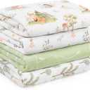 Muslin Swaddle Blankets for Newborn, 4 Pack Cotton Baby Blankets Neutral, Large 31.5 x 43.3 Breathable Soft Receiving Blanket, Essentials Swaddle Wrap Burping Clothes, Green Jungle Animal
