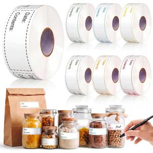 Sayglossy 3500 Pcs Removable Freezer Labels 1 x 3 Inch Waterproof Oil Resistant Food Storage Stickers to Write for Kitchen Containers Glass Jars Pantry Organization Restaurants, 7 Rolls, 7 Colors