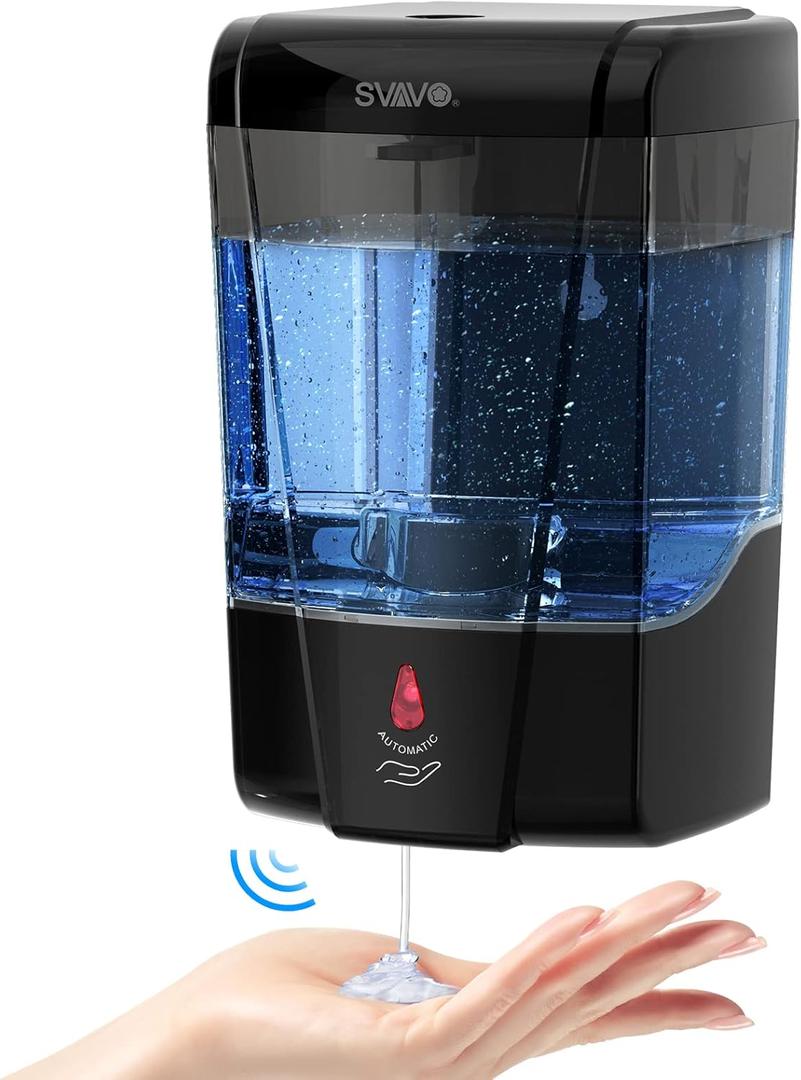 SVAVO Automatic Soap Dispenser Hand Soap Dispenser Wall Mount 600m/21 fl.oz, Touchless Electric Sensor Pump Battery Operated for Offices Home Kitchen Bathroom Hotel Restaurant Commercial (Black)