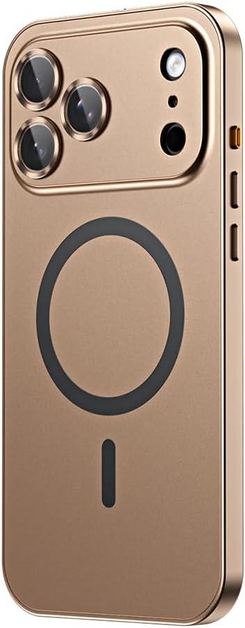 for iPhone Case,Compatible with MagSafe,Magnetic Luxury 2 in 1 Aluminum Metal Frame PC Backboard,Slim Fit Military Grade Drop Protection Shockproof Phone Case (Desert Gold,iPhone 17 Pro)