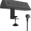 Jgstkcity Desk Clamp Power Strip,20W Fast Charging Station,Surge Protector Nightstand Edge Mount,1875W Extension Cord with Multiple Outlets,2 USB-C,2 USB-A,for Home Office (Black, 6 FT)