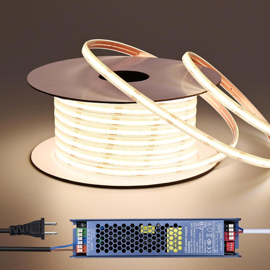BENLUN 24V COB LED Strip Lights Outdoor Waterproof 65.6FT, 4000K Natural White Dimmable IP67 CRI 93 LED Rope Light with Power Supply for Bedroom Living Room Garden Commercial House
