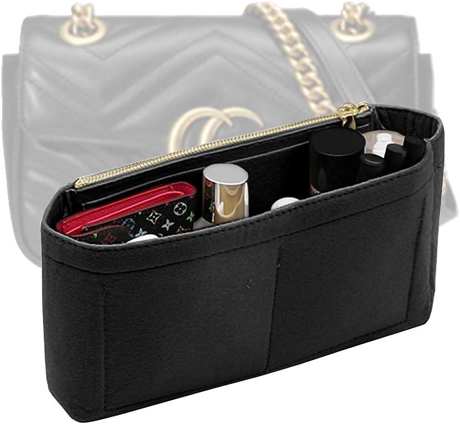 Small Handbag Shaper Insert for GG Marmont Matelasse Shoulder Bag(Pack of 2) Felt Insert Purse Organizer with Zipper Black (Medium)