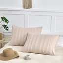 Standard Pillow Shams 2 Pack, Standard Size Pillowcases, Soft Microfiber Geometric Striped Boho Pillow Covers with Envelope Closure, Cream, 20x26 Inches (No Insert)