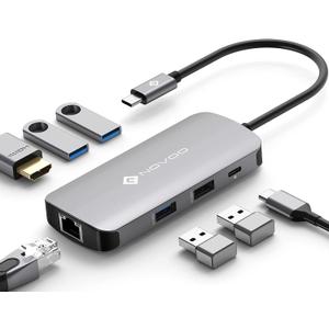 NOVOO USB C Hub Ethernet 4K@60 USB C HDMI Adapter Multiport Type C Adapter 4 USB 3.0 & USB2.0 Dongle 100W PD Dock Docking Station for MacBook Pro Air Apple iPad Pro Steam Deck Dell HP Lenovo 7-in-1